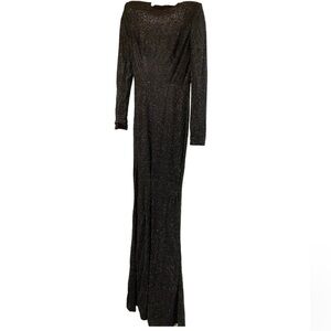 Abyss by Abby / black long sleeve ruched high slit shimmer Sequin dress XS